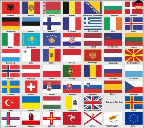 Aufkleber set europa fahnen - set,